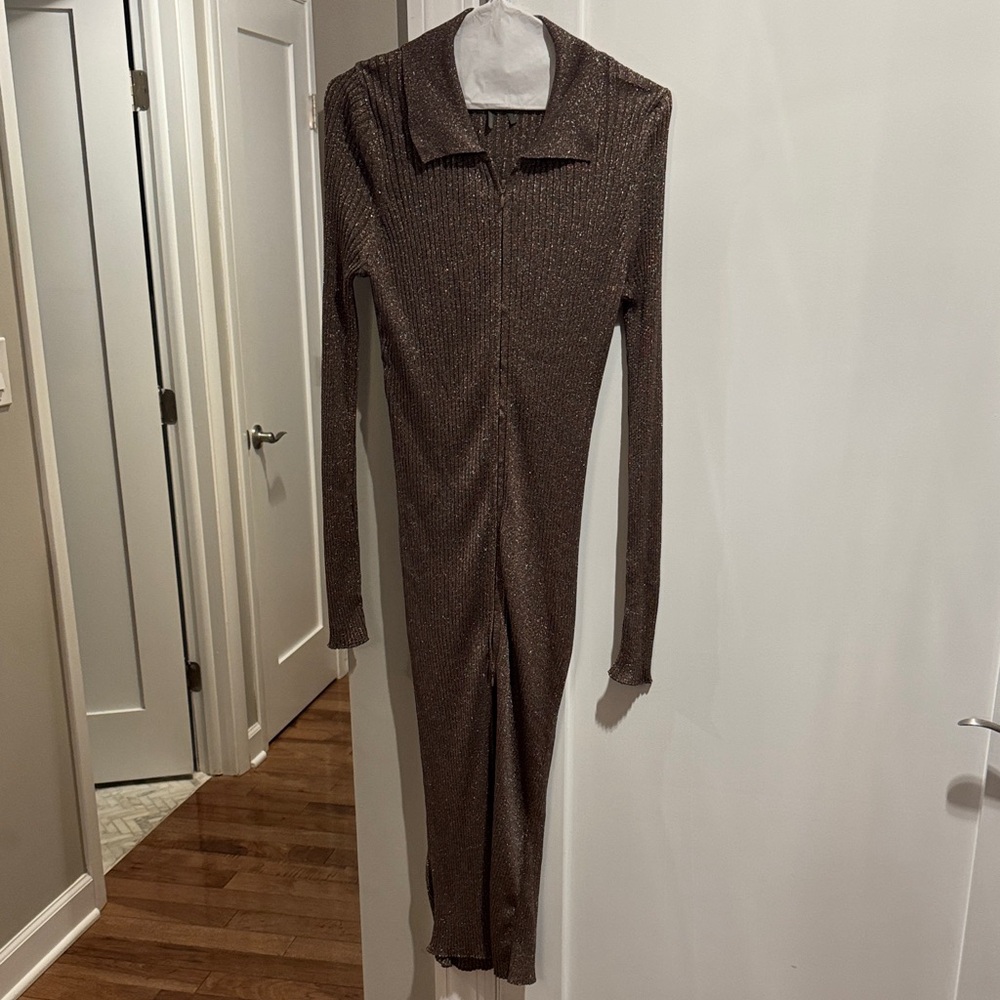 Anthropologie Shimmering Bronze Long Sleeve Dress - Picture 1 of 3